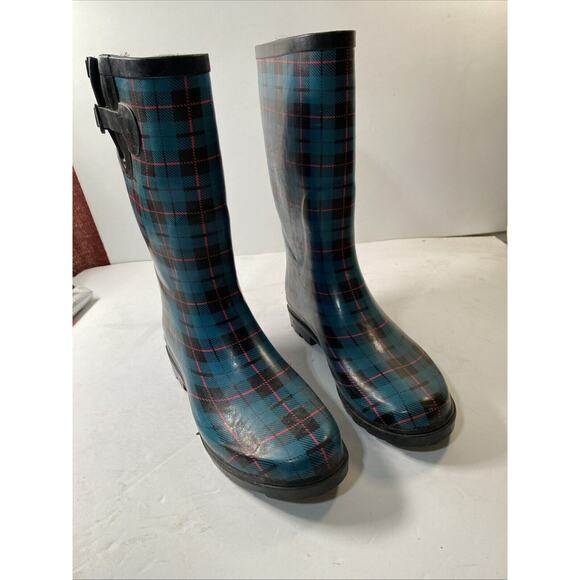 Stone Creek Size 10 plaid Print Rain Boots Galoshes - Picture 1 of 4